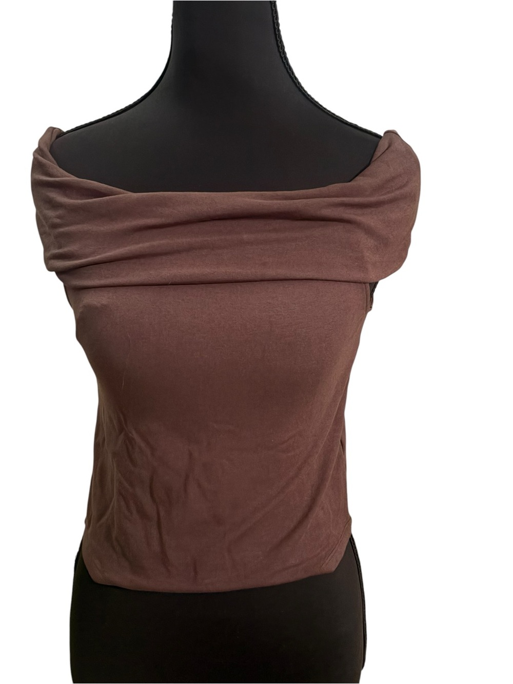 Aerie Brown Off Shoulder Top Size Small Soft Stretch Foldover Neckline